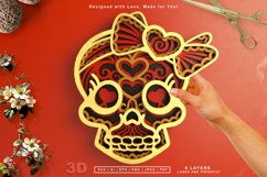 3D Layered Skull with Heart Eyes and Heart Bow Laser Cutting Product Image 1