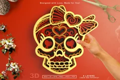 3D Layered Skull with Heart Eyes and Heart Bow Laser Cutting Product Image 1