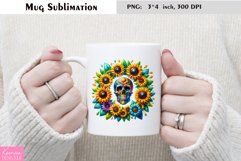 Watercolor Sunflower Skull Mug Sublimation Product Image 1