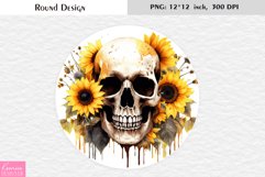 Watercolor Sunflower Skull|Flower Halloween Round Design Product Image 1