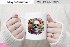 Watercolor Peony Flower Skull Mug Sublimation Product Image 1