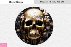 Gold Floral Skull|Flower Halloween Round Design Product Image 1