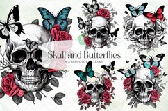 Skull And Butterflies Watercolor Sublimation Clipart Product Image 1