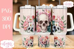 Skull and flowers 40 oz tumbler wrap| Spring PNG sublimation Product Image 1
