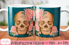 Skull and flowers mug wrap PNG for sublimation 11oz 15oz Product Image 1