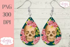 Skull and roses teardrop earring PNG for sublimation Product Image 1