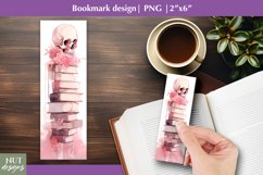 Skull &amp; books &amp; flowers bookmark, Halloween bookmark PNG Product Image 1