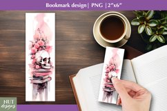 Skull with roses &amp; books bookmark, Halloween bookmark PNG Product Image 1