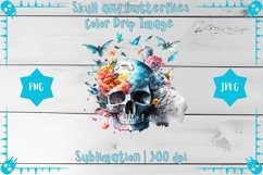 Skull &amp; Butterflies Color Drip - Sublimation - Digital Product Image 1