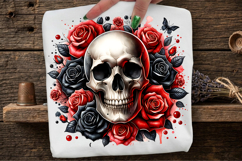 Gothic Floral Skull PNG Red Black Halloween Sublimation Product Image 1