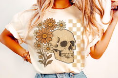 Floral Checkered Skull PNG, Halloween PNG, Fall PNG, Spooky Product Image 2