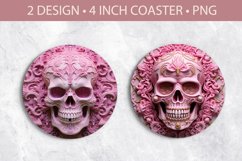 Halloween coaster, pink skull sublimation coaster png Product Image 1