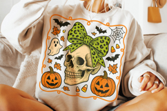 Halloween Skeleton PNG, Halloween Skull PNG, Coquette Bow Product Image 1