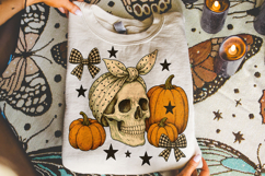 Halloween Skeleton PNG, Halloween Skull PNG, Coquette Bow Product Image 1