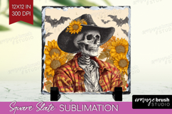 Skull Cowbow Halloween Slate PNG Spooky Season Square Slate Product Image 1