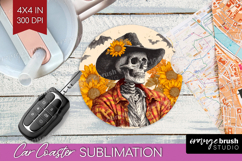Skull Cowbow Halloween Car Coaster Spooky Season Coaster PNG Product Image 1
