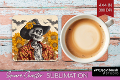 Skull Cowbow Halloween Square Coaster Spooky Season Coaster Product Image 1