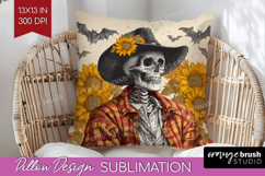 Skull Cowbow Halloween Pillow Sublimation Spooky Season Product Image 1