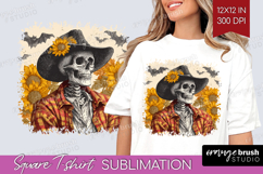 Skull Cowbow Halloween Square Tshirt Background Spooky PNG Product Image 1
