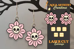 Skull Flower Halloween Earrings Laser Cut SVG Template Product Image 1