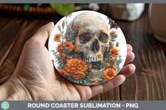 GorgeousSkull Flowers 01 Round Coaster design.