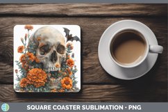GorgeousSkull Flowers 01 Square Coaster design.
