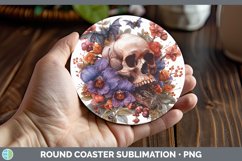 GorgeousSkull Flowers 01 Round Coaster design.
