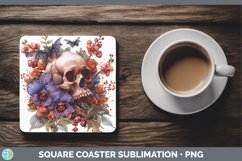 GorgeousSkull Flowers 01 Square Coaster design.
