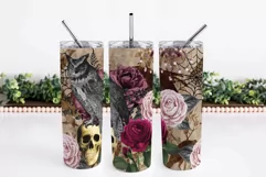 Goth Skinny Tumbler Design, Halloween Sublimation Tumbler Wrap, Skinny Tumbler 20 OZ, Halloween Skull Tumbler Design, Skull And Roses, Horror Tumbler Decal, Floral Tumbler Wrap PNG, Straight And Tapered, Sublimation Waterslide, Vintage Printable PNG