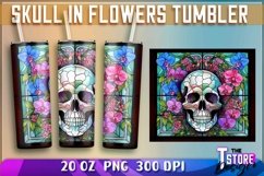 Skull in Flowers Tumblers Wrap 20 oz | PNG 300 DPI |PNG File Product Image 1