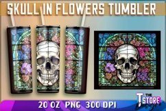 Skull in Flowers Tumblers Wrap 20 oz | PNG 300 DPI |PNG File Product Image 1