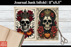Gothic Skull Journal Bifold Halloween ephemera Crowned skull Product Image 1
