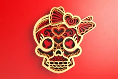 3D Layered Skull with Heart Eyes and Heart Bow Laser Cutting Product Image 4