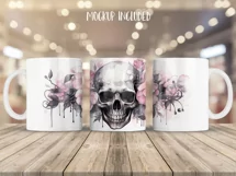 Skull Mug Wrap Sublimation Designs, Skull Tree Mug, Skull Png