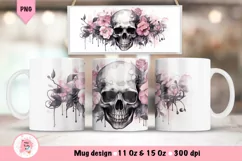 Skull Mug Wrap Sublimation Designs, Skull Tree Mug, Skull Png