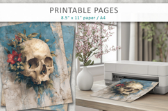 skull junk journal pages, grunge halloween paper Product Image 3