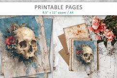 skull junk journal pages, grunge halloween paper Product Image 7