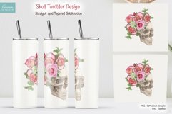 Skull Pink Roses Flower Crown 20 oz skinny tumbler sublimation design. Halloween sublimation design