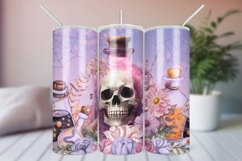Skull and Flowers Halloween Tumbler Sublimation Wrap PNG Product Image 1