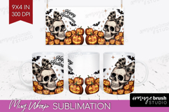 Skull Pumpkin Halloween Mug Wrap Spooky Season Mug PNG Product Image 1