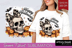 Skull Pumpkin Halloween Square Tshirt Background Spooky PNG Product Image 1