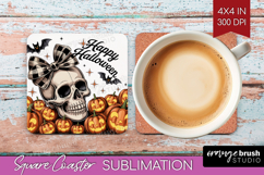 Skull Pumpkin Halloween Square Coaster Spooky Season Coaster Product Image 1