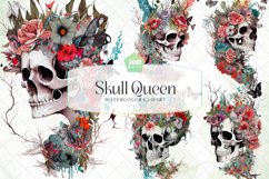 Skull Queen With Flowers Watercolor Sublimation Clipart Product Image 1