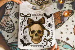 Halloween Skeleton PNG, Halloween Spooky PNG, Coquette Bow Product Image 1