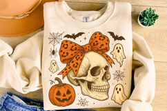 Halloween Skeleton PNG, Halloween Spooky PNG, Coquette Bow Product Image 1