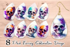 Earring teardrop sublimation Skull spooky splash watercolor Product Image 1