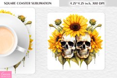 3d Floral Skull|Flower Square Coaster Sublimation Product Image 1