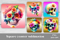 Skull flower square coaster sublimation design, skull flower sublimation design, skull coaster bundle, day of the dead skulls.