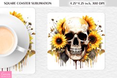 3d Floral Skull|Flower Square Coaster Sublimation Product Image 1