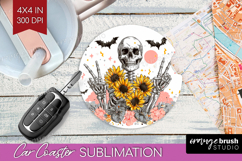 Skull Sunflowers Halloween Car Coaster Spooky Season Coaster Product Image 1